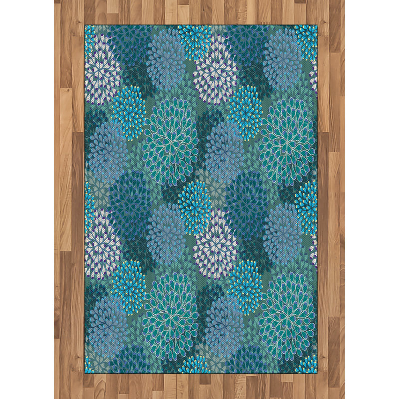 Floral High Density Long Fiber Poly Threads Decorative Area Rug Carpet, Rectangle 4' x 5'8"
