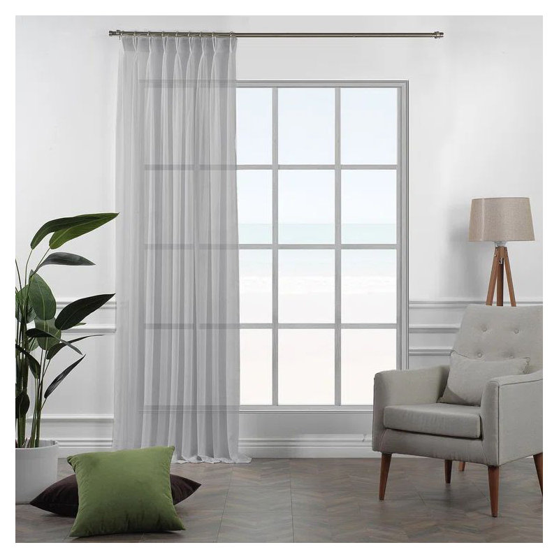 Pinch Pleat Extra Long & Exra Wide Silk Crep Single Panel Sheer, 26" W x 132" L, Gray