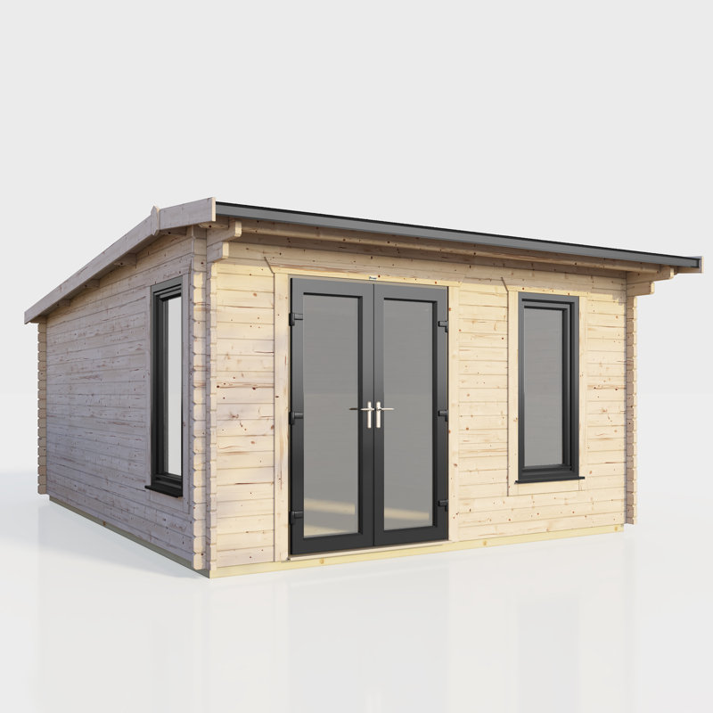 Powersheds 14 x 14ft Apex Log Cabin, Doors to the Left - 44mm