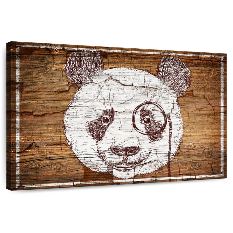Brampt Panda On Wood, 34" H x 51" W