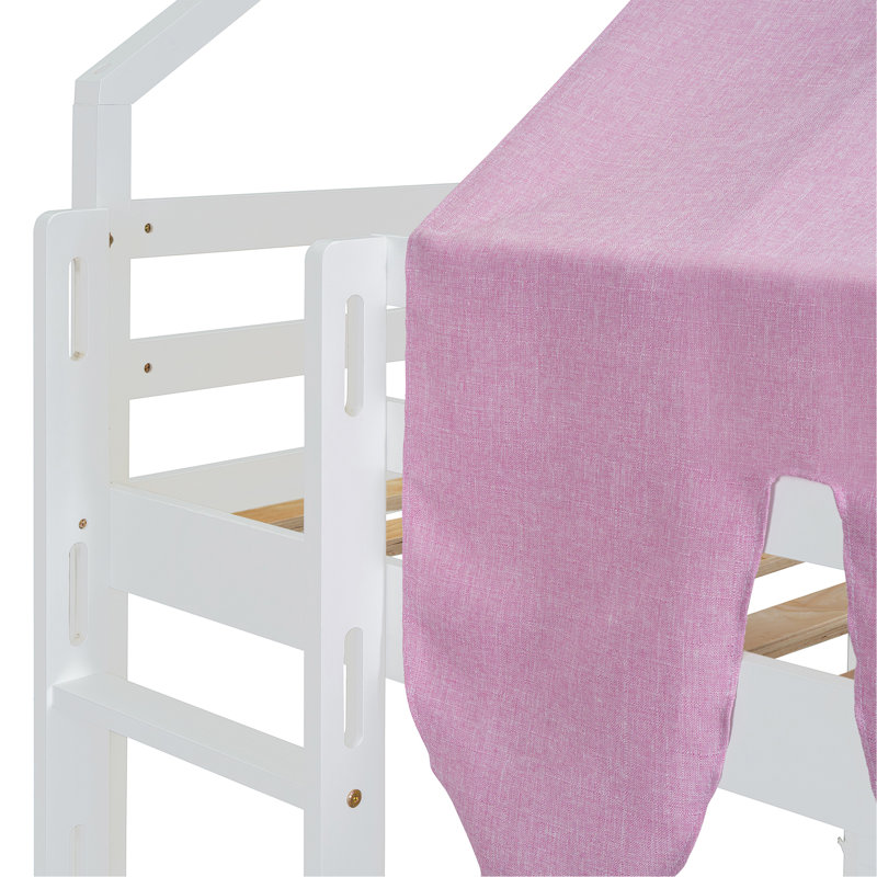 Cadre de lit mezzanine en bois avec tente, Blanc, Lit double