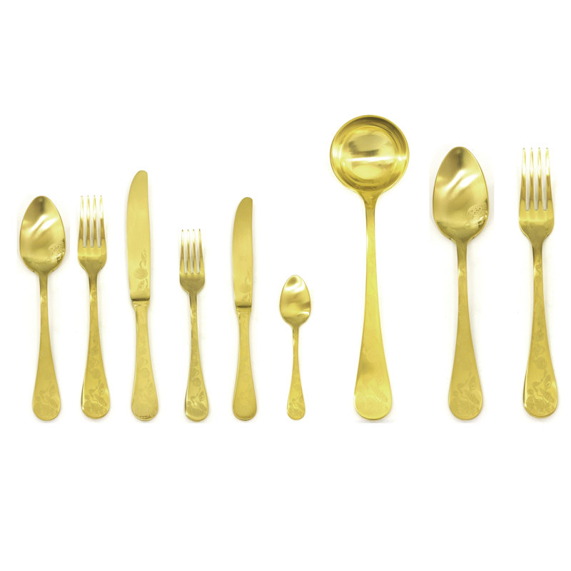 Venere 39 - Piece Stainless Steel Flatware Set - Service for 6, Ice Gold