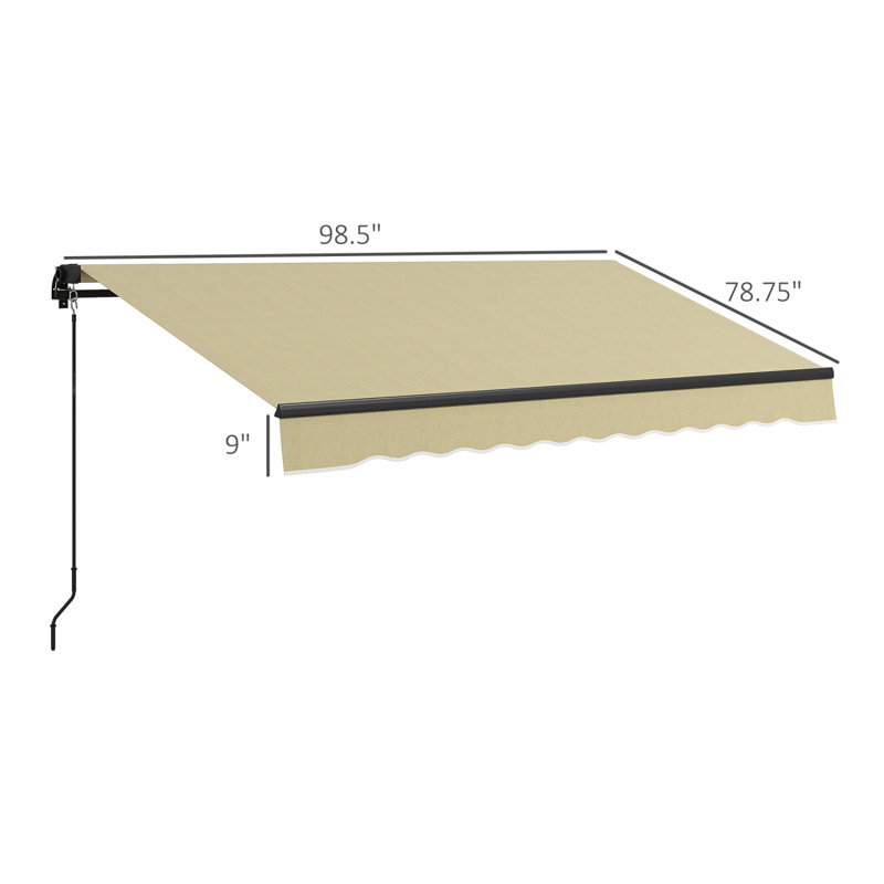 8' X 6.5' Retractable Awning, Patio Awning Sunshade Shelter With Manual Crank Handle, 280Gsm UV Resistant Fabric And Aluminum Frame For Deck, Balcony, Yard