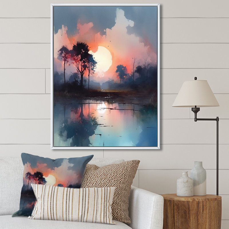 " Peaceful Countryside Sunset ", 44" H x 34" W x 1.5" D, White Floater Framed