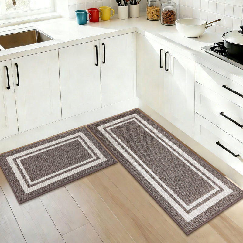Caylon Kitchen Mat with Non-Slip Backing, 2-Piece Kitchen Rugs Super Absorbent & Machine Washable - Dirt-Resistant Mat for Kitchen, Laundry Room, Entryway