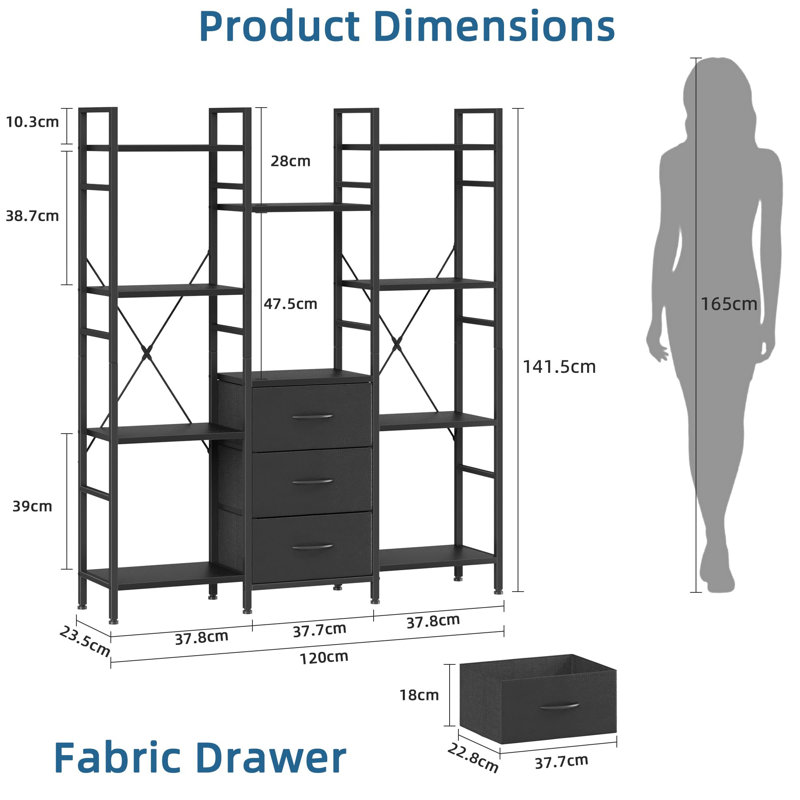 142cm H Metal Book Cabinet Bookcase, Black