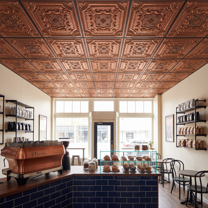 Pavillon élisabéthain de 2 pi x 2 pi Tuile de plafond à poser ou à coller, Cuivre vieilli