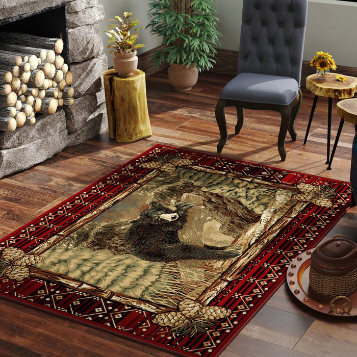 Tapis beige / rouge Pesce, Tapis de couloir 2 pi 3 po x 7 pi 7 po