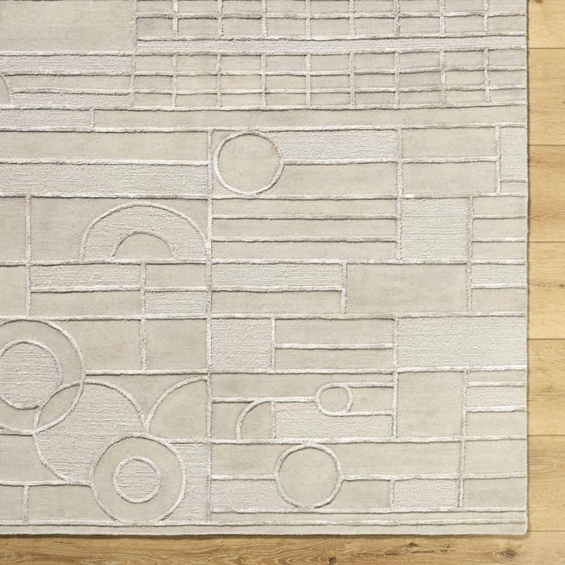 Transcendence Hand Knotted Wool Geometric Area Rug in Beige, Rectangle 2' x 3'