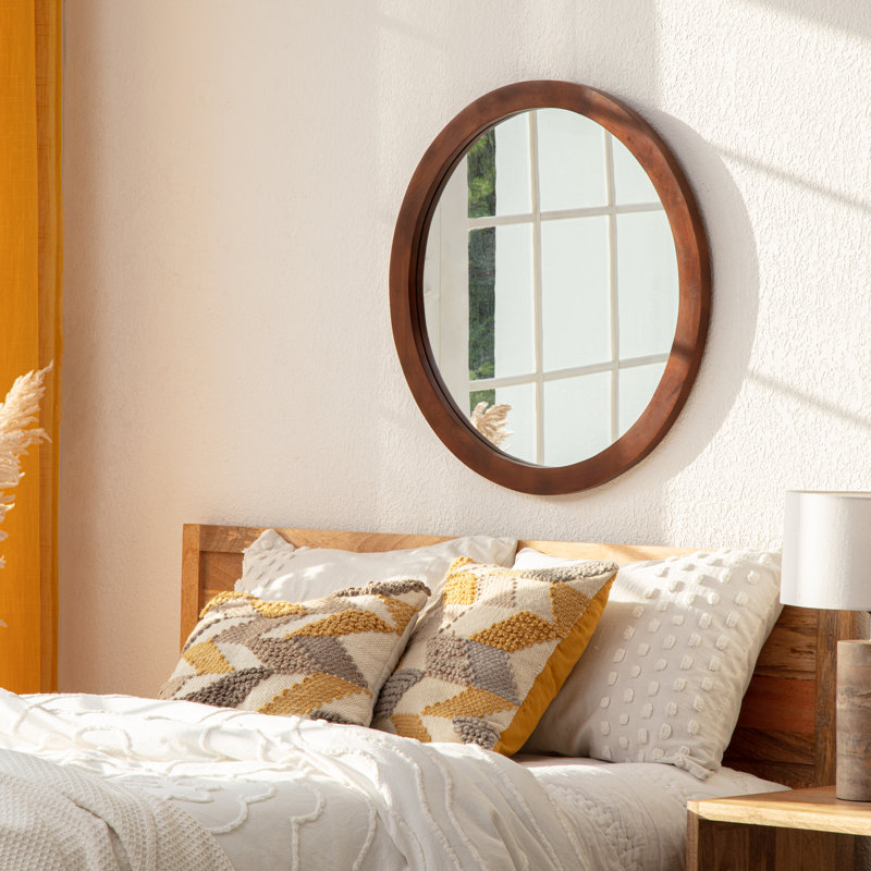 Schroder Wood Flat Wall Mirror, Walnut, 76.25cm H x 76.25cm W