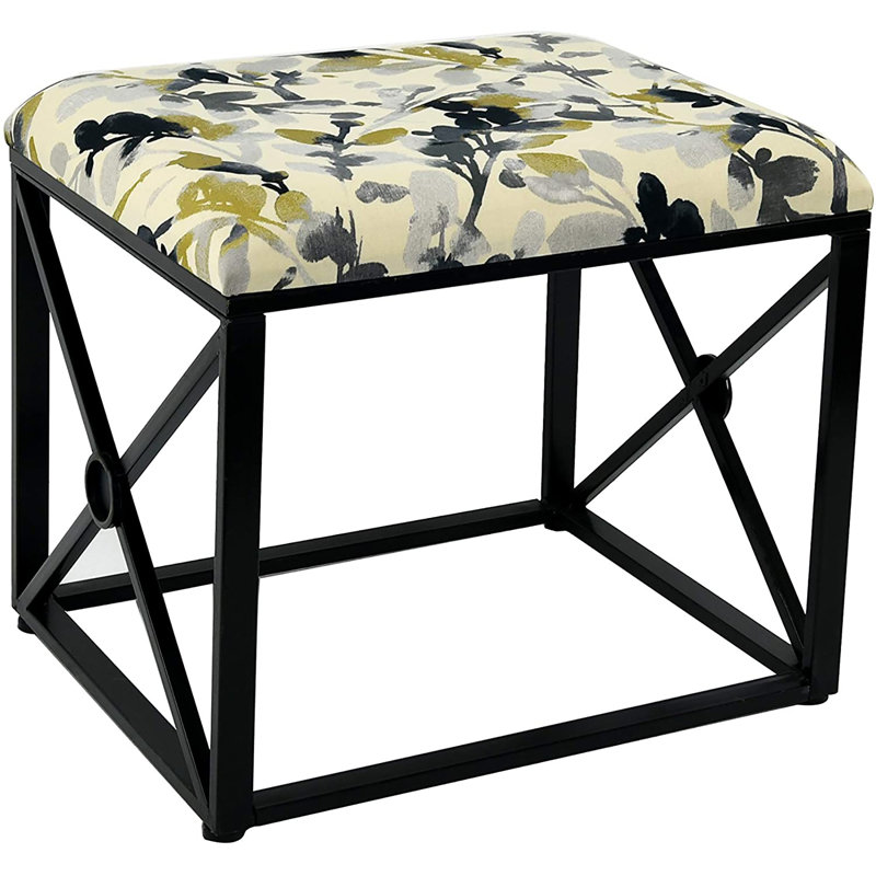 Amedee Upholstered Ottoman, Leaf Storm, Black