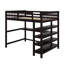Lit mezzanine double avec tablettes de rangement et bureau-704342354