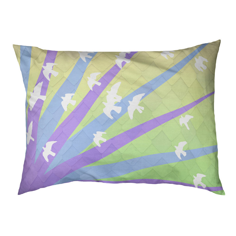 Coussin stylisés d’oiseaux et de soleil Burien, L 32,5 po x l 42,5 po, Mauve / Jaune / Noir