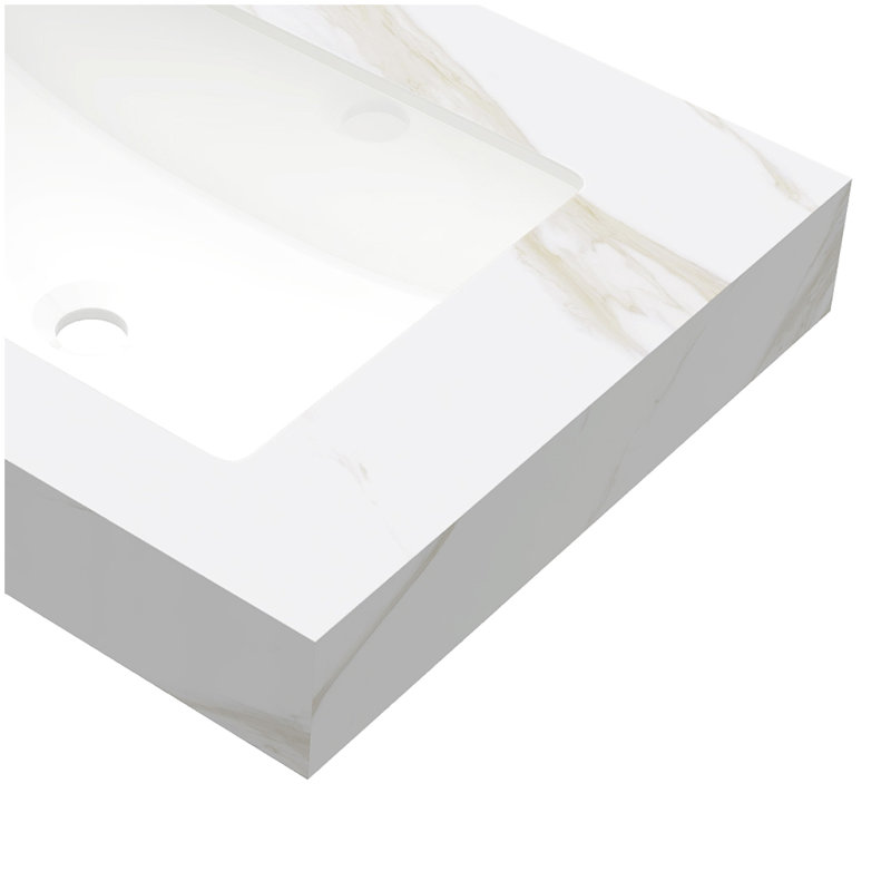 Comptoir en pierre frittée de 30 po Calacatta Gold et cuve en céramique encastrée, sans armoire, sans robinet ni drain, convient au meuble-lavabo FRIGGA, TILLEY, YOLAN, etc.