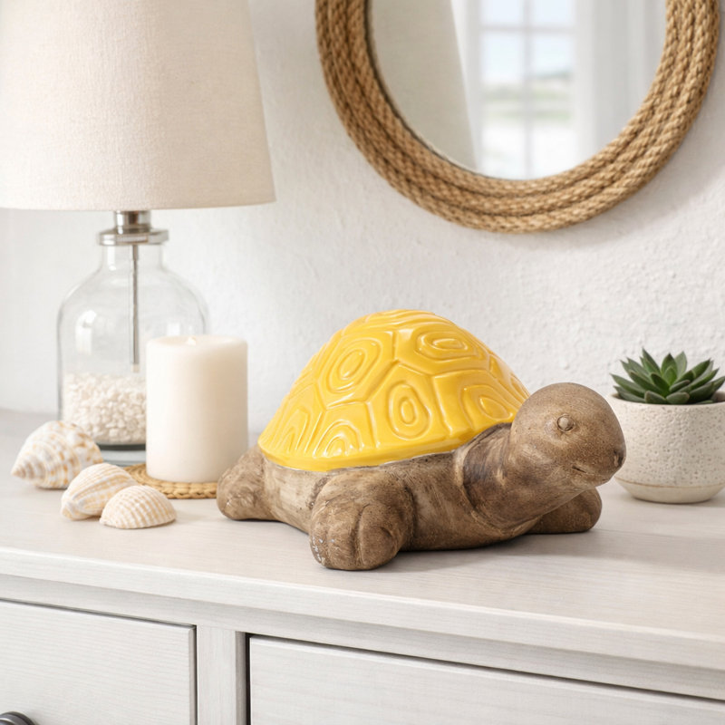 Statue de tortue en céramique Awanda pour décoration intérieure Awanda, Géométrique ‑ jaune