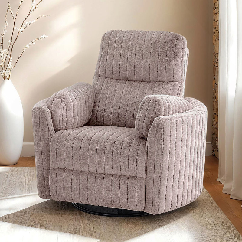 Taupe Finish Power Glider Recliner W/ Swivel Curved Arms Pillow Fill Swivel Chair Contemporary Primary Living Room