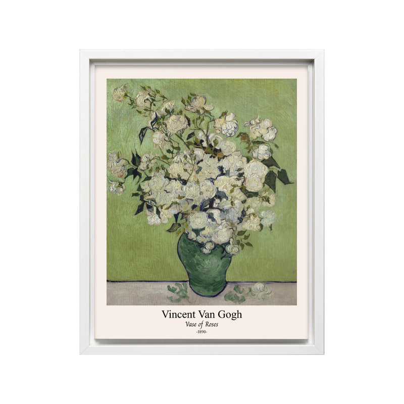 Van Gogh - Vase de roses, Canevas, H 12 po x l 16 po, Encadrement blanc