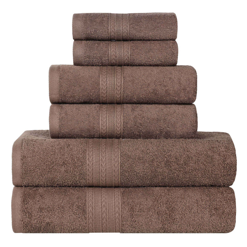 Hannu 450 GSM Eco-Friendly Cotton 6 Piece Quick Dry Bathroom Towel Set, Coffee