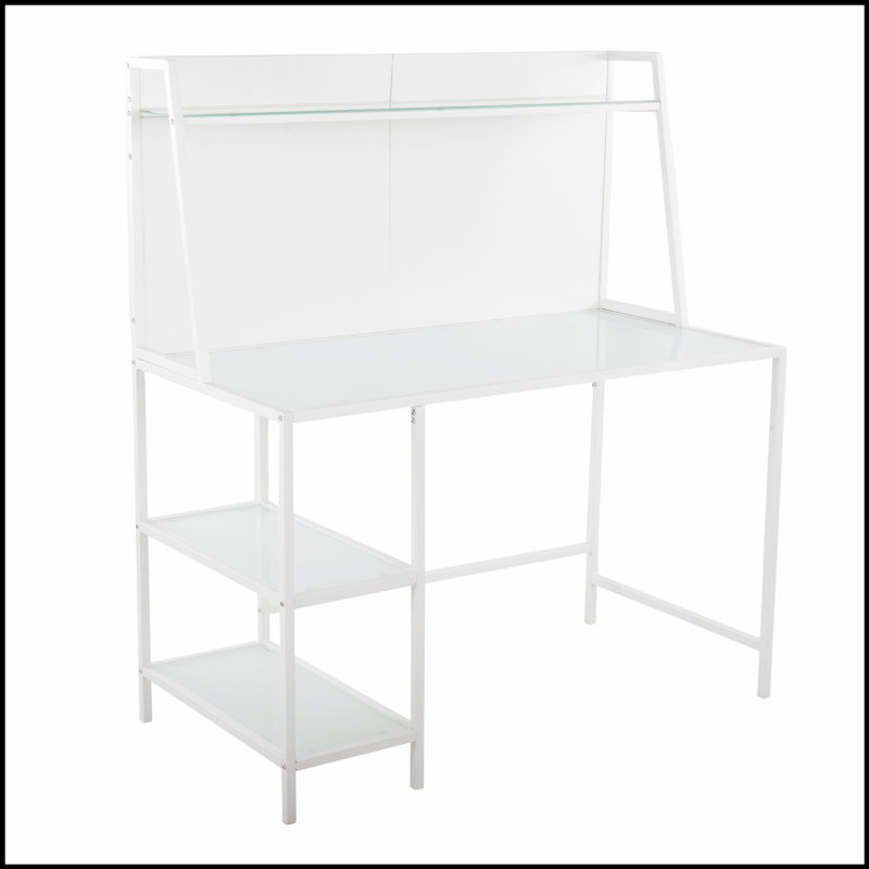 Bureau contemporain Geo Tier avec plateau en verre givré et plusieurs tablettes pour les espaces de travail modernes