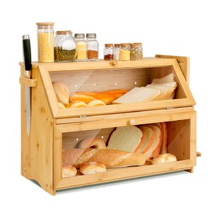 Large Ceramic Bread Bin, Frosted Grey, With Wooden Lid Oak or