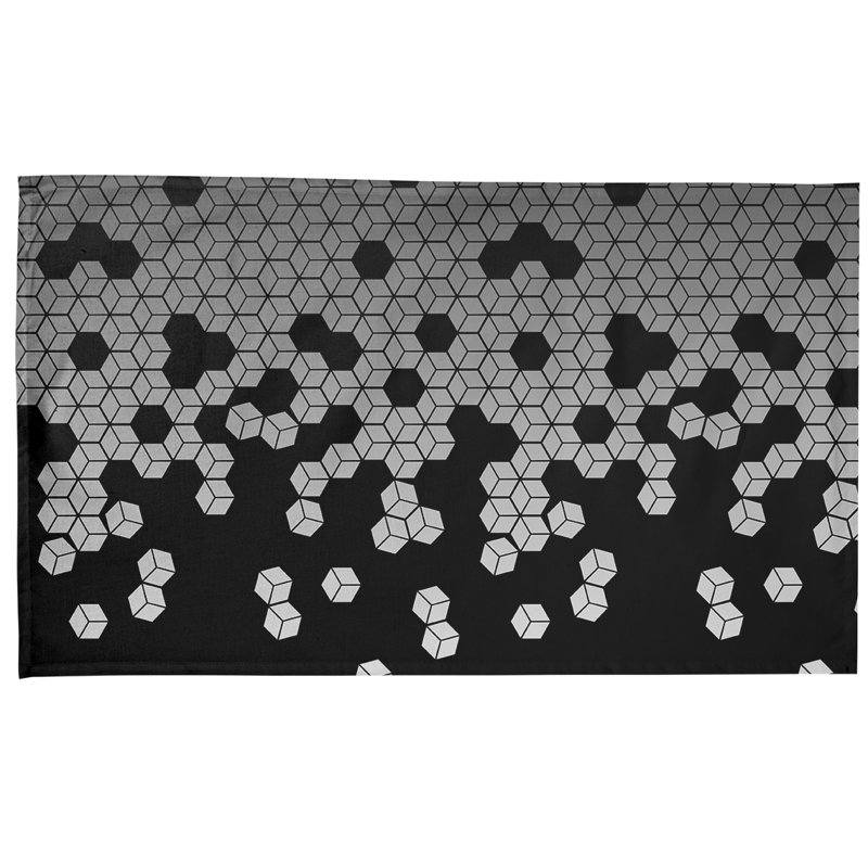 Serviette de thé à motif cube culbuté, Sergé de coton, Gris / Noir