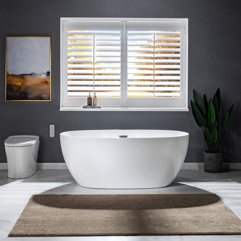 59'' x 31.5'' Soaking Acrylic Bathtub, White/Brushed Nickel