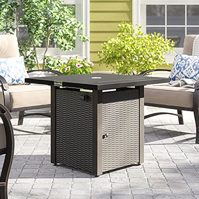 Hotham Square Stainless Steel Propane Smokeless Fire Pit Table with Lid