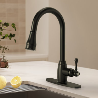 Robinet de cuisine rétractable avec plaque de pont, robinet d'évier à poignée simple avec douchette