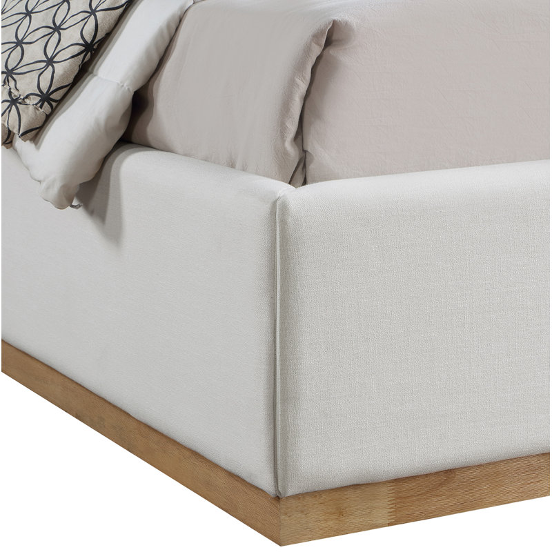 Lit à panneau tapissier Aaryah Earby, Grand, Tissu texturé en lin crème