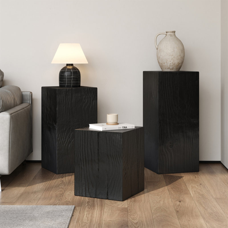 Ensemble de tables d'appoint de style rétro, tables de bout empilables, table d'appoint MGO à colonne carrée, Noir
