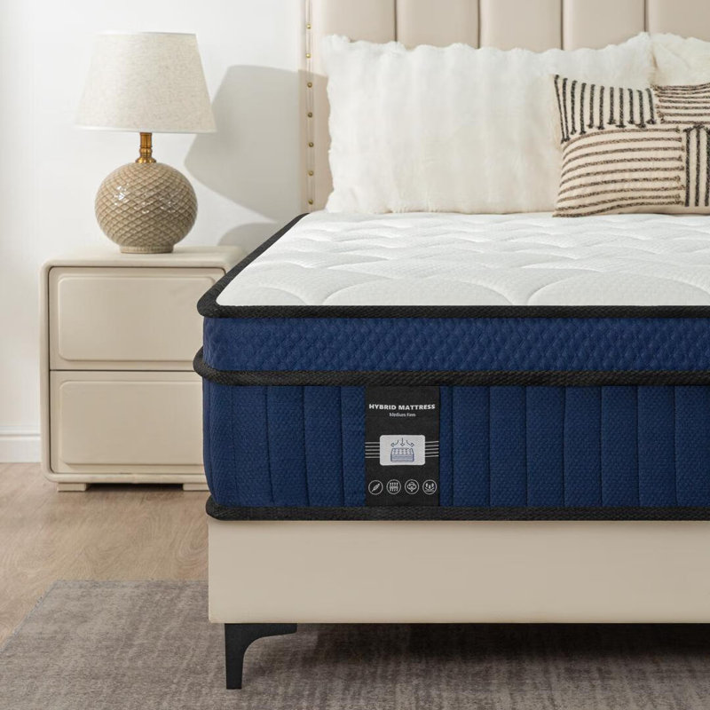 Queen 14'' White and Blue Pillow Top Innerspring Mattress