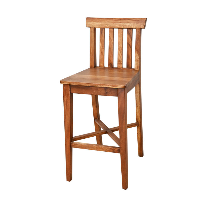 Rustic Lodge Solid Wood Bar Stool With Slatted Back