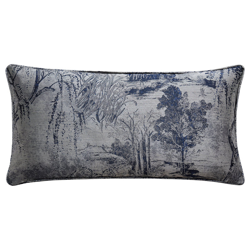 Silver Jacquard Floral Pattern Decorative Lumbar Pillow 14x26 inch