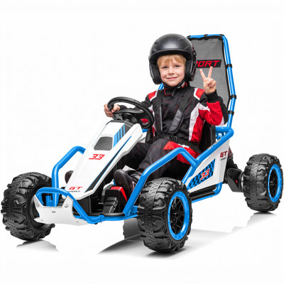 24V 400W Kids Electric Go Kart with Shock Absorbers, Safety Harness, Bluetooth Music & 2 Speeds, Ages 6-12