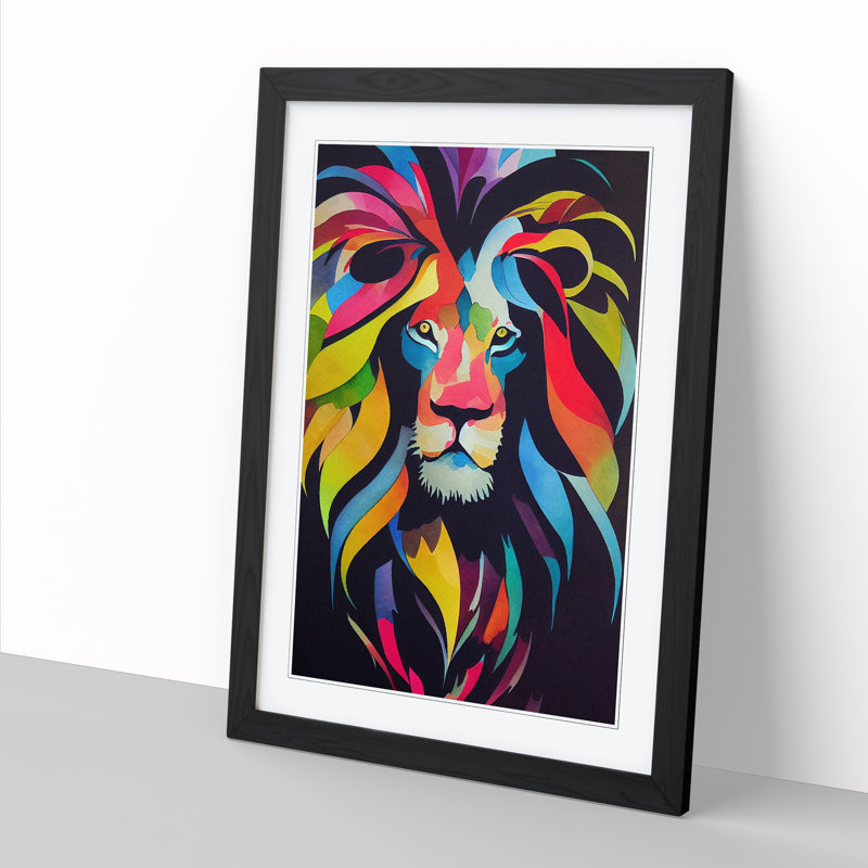 Watercolour Lion Vol.1 - Single Picture Frame Print, 34cm H x 25cm W x 2cm D, Walnut