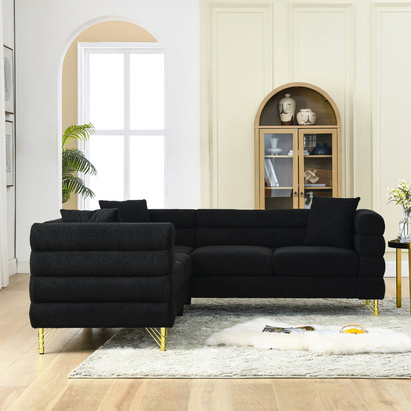 Canapé modulaire en L de 81,5 pouces, 5 coins pour différents endroits. Simplifiez le design moderne avec des formes légèrement incurvées et des pieds métalliques. Structure en bois massif durable. 3 coussins décoratifs. 250 lb par