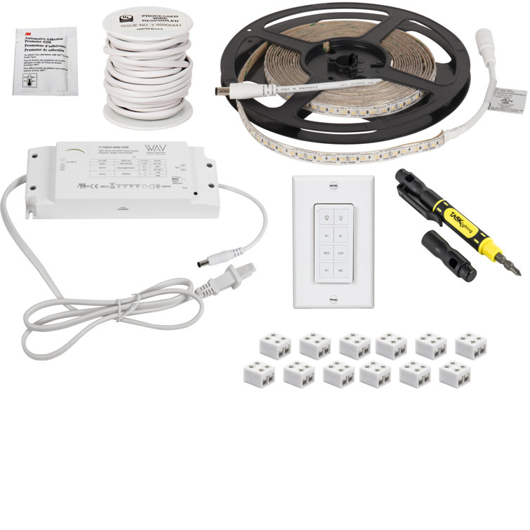 LED Tape Lighting Kit White Color Controllable, 16ft of Cut-and-Connect Professional Grade Lighting with Wireless/Smart Control