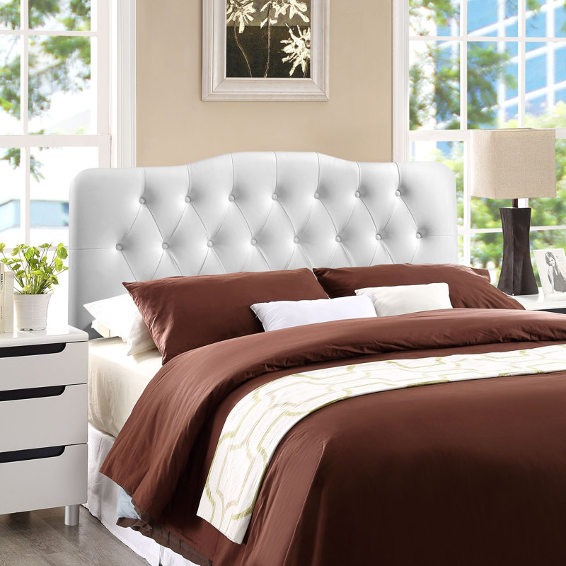 Annabel White Faux Leather Queen Tufted Headboard