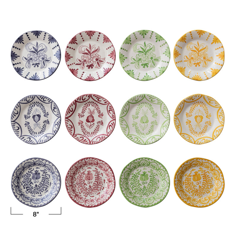 Assiette ronde ronde en grès peint à la main de forme organique 12 styles (chacun peut varier)
