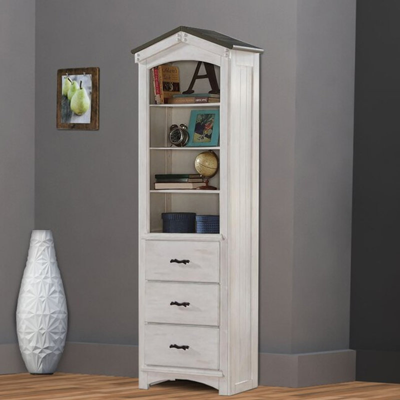 Bibliothèque 3 tiroirs avec armoire Sartain, Chêne rustique