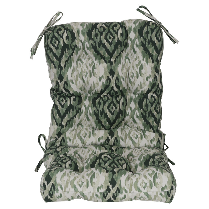 Outdoor Tufted Seat/Back Chair Cushion, Green/Lakat Mineral Abstract, 18" W x 18" D