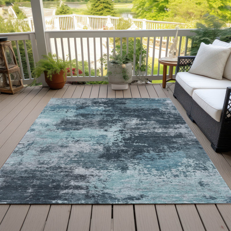 Machine Washable Indoor/Outdoor Xhevrie Teal Rug, Rectangle 8' x 10'