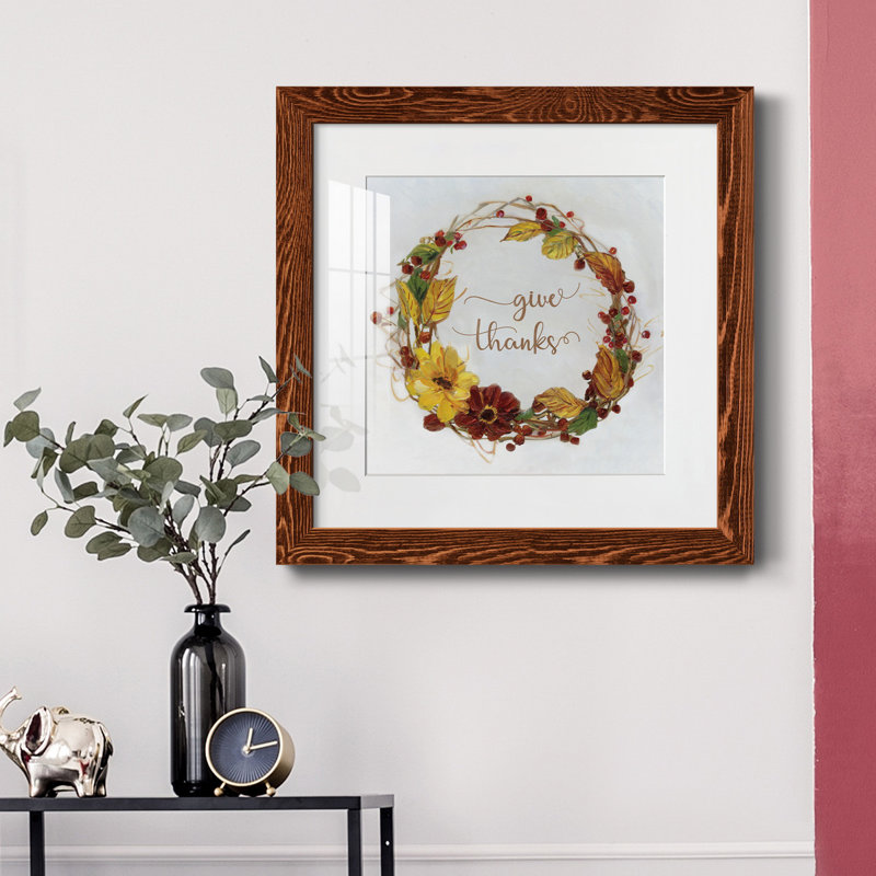 Citrouille dans une couronne d'automne - peinture encadrée, H 35,5 po x l 35,5 po x P 1,5 po, Érable encadré