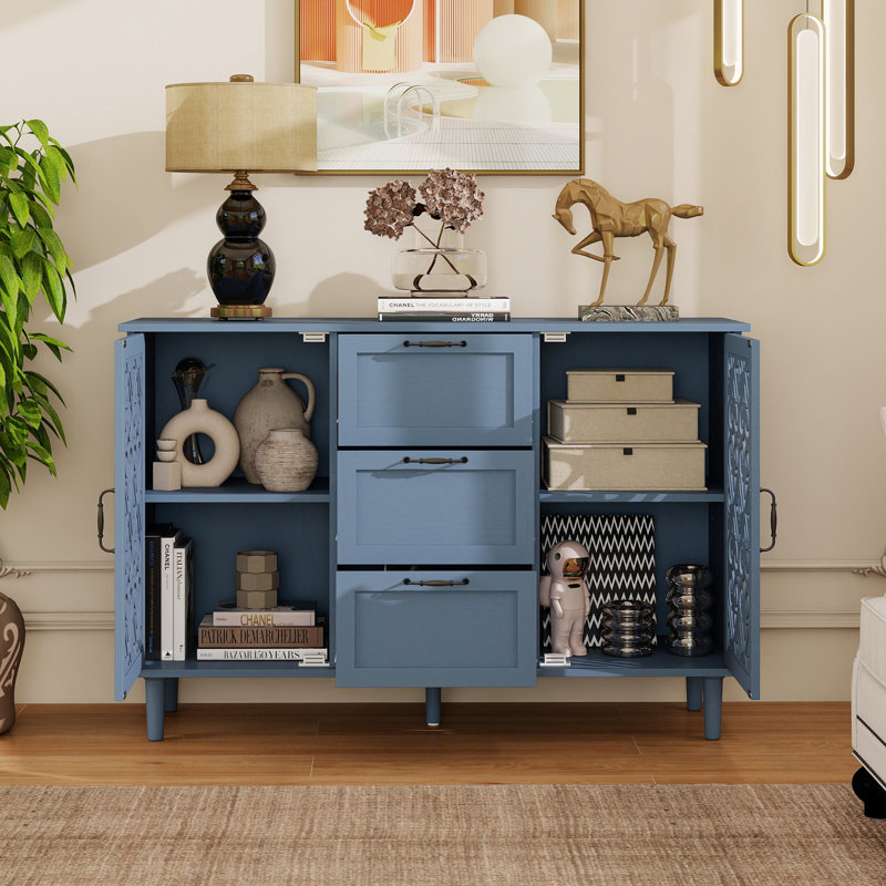 47.23" Buffet Sideboard Cabinet With Storage And Adjustable Shelves For Dining Room And Living Room, Blue