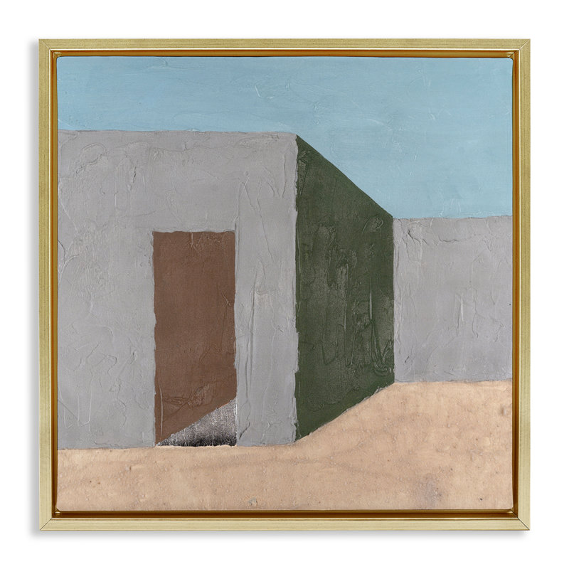 «Southwestern Adobe House», art mural encadré par Michael Willett, Cadre flottant métallique doré, H 18 po x l 18 po