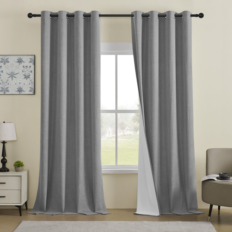 Leming 100% Waterproof and Blackout Solid Color Polyester Linen Textured Grommets Curtains Panel, 52" W x 72" L, Gray