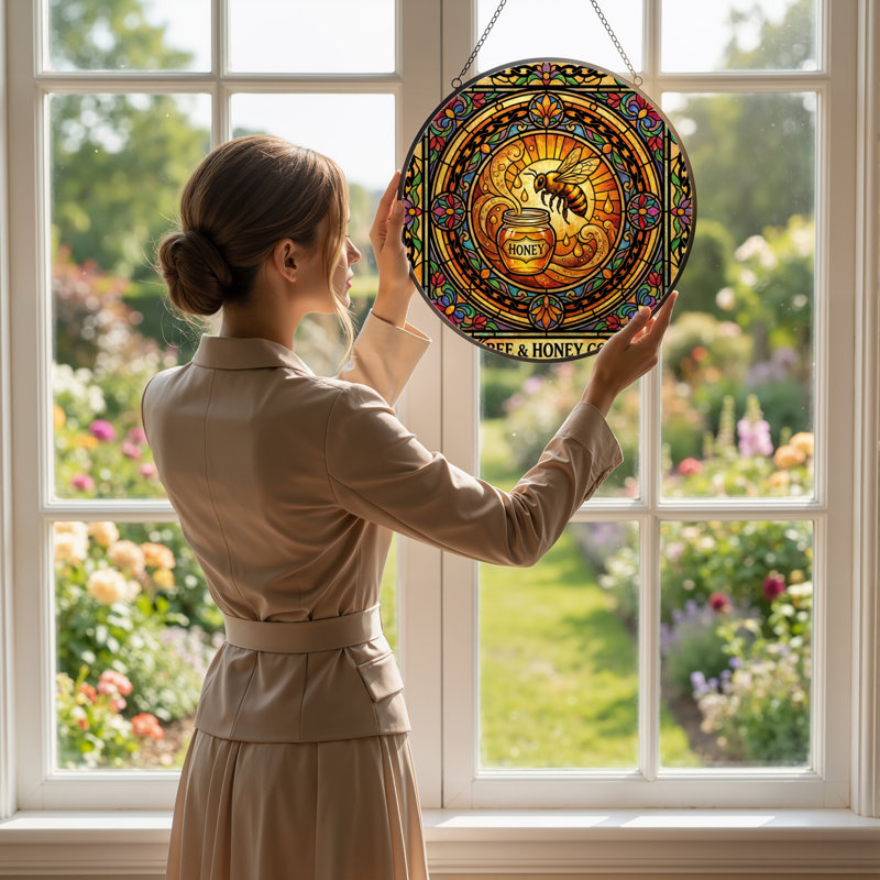 Panneau de vitrail en verre coloré H 7,8 po