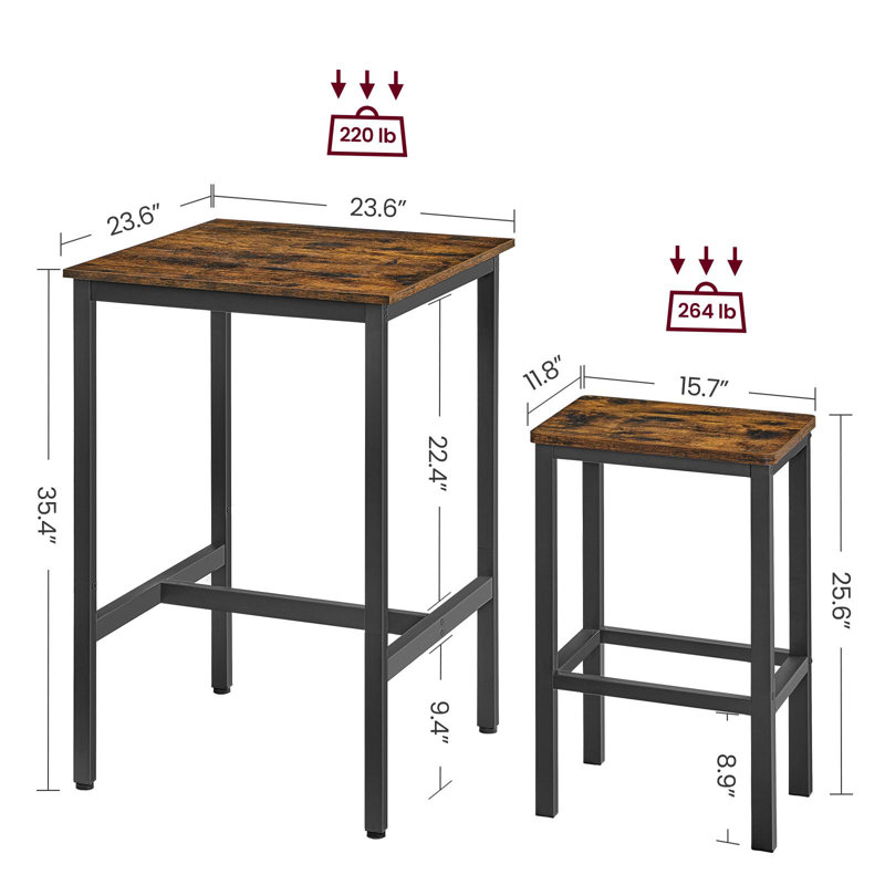 Bar Table And Chairs Set, Rustic Brown/Black