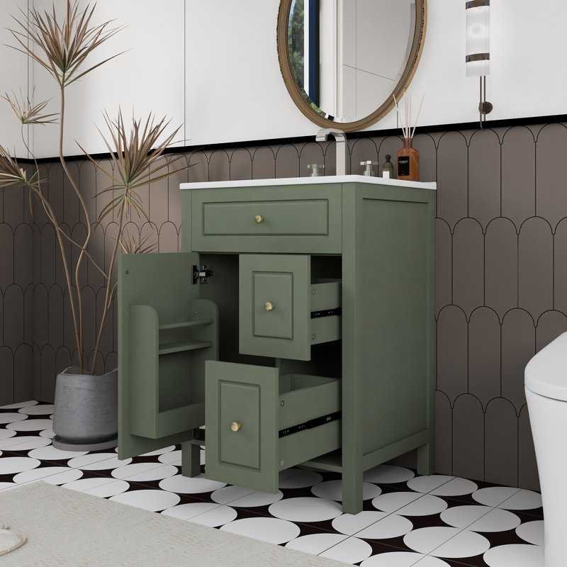 Ensemble de meuble-lavabo autoportant 24 po avec comptoir en céramique 24 po, Vert