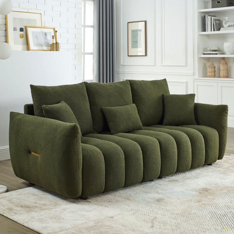 Canapé 82 pouces haut de gamme avec 3 coussins de dossier et 3 coussins de dossier, structure en bois massif, fauteuil surdimensionné pour salon, chambre à coucher, appartement et bureau